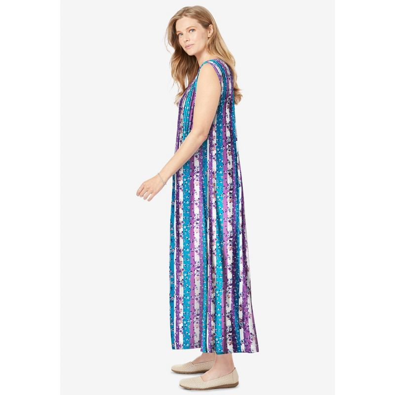 Woman Within Women's Plus Size Pintucked Sleeveless Dress - L, Pretty Violet Floral Stripe