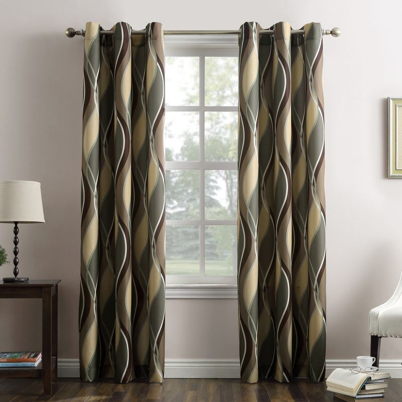 48"x84" No. 918 Semi-Sheer Intersect Ogee Wave Print Grommet Curtain Panel Spruce: Modern Light Filtering Green Curtain