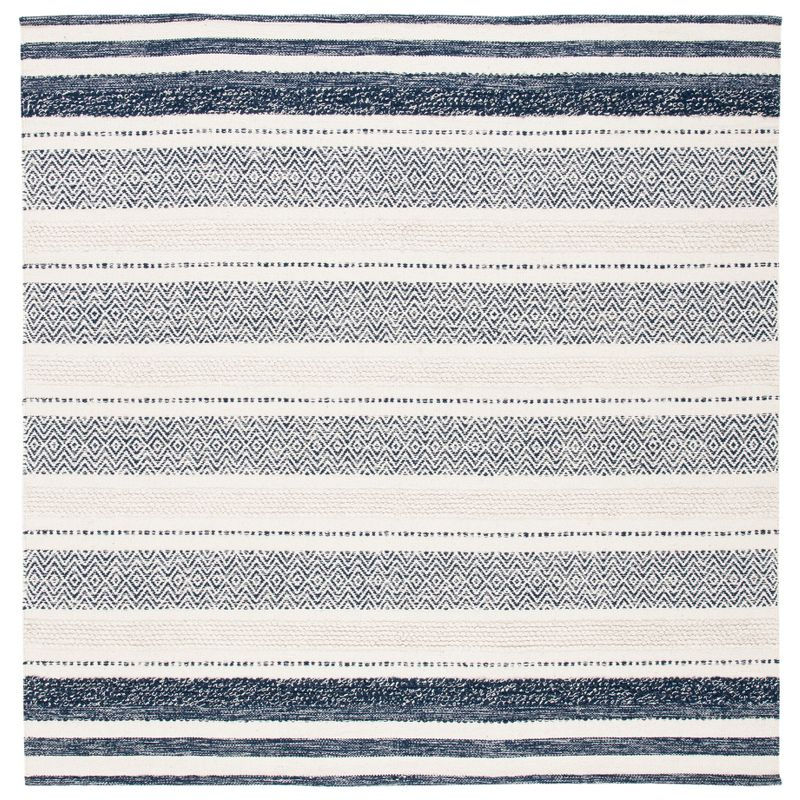 Striped Kilim STK502 Hand Woven Area Rug - Ivory/Navy - 7'x7' - Safavieh.