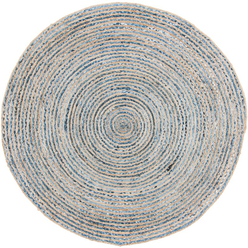 Cape Cod CAP250 Hand Woven Area Rug - Natural/Blue - 9' round - Safavieh.