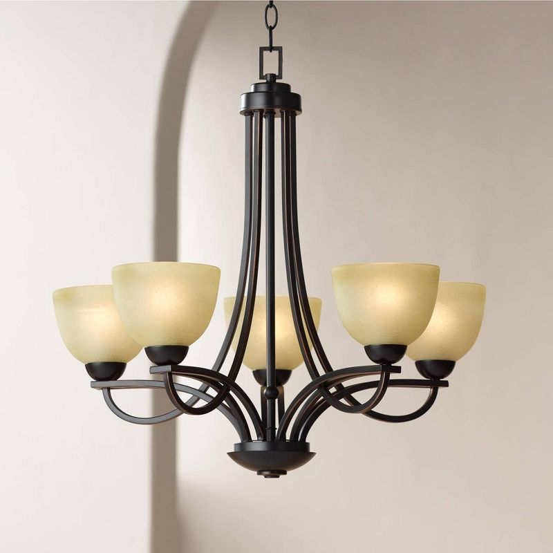 Franklin Iron Works Italian Bronze Pendant Chandelier Lighting Fixture 26" Wide Modern Antique Amber Glass 5-Light for Dining Room Kitchen Island Home