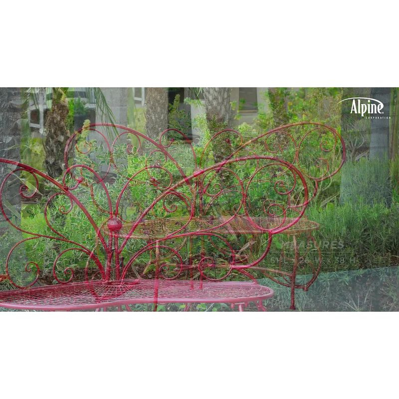 Butterfly Metal Bench Red - Alpine Corporation: Durable Garden Seating, Weather-Resistant Iron Construction