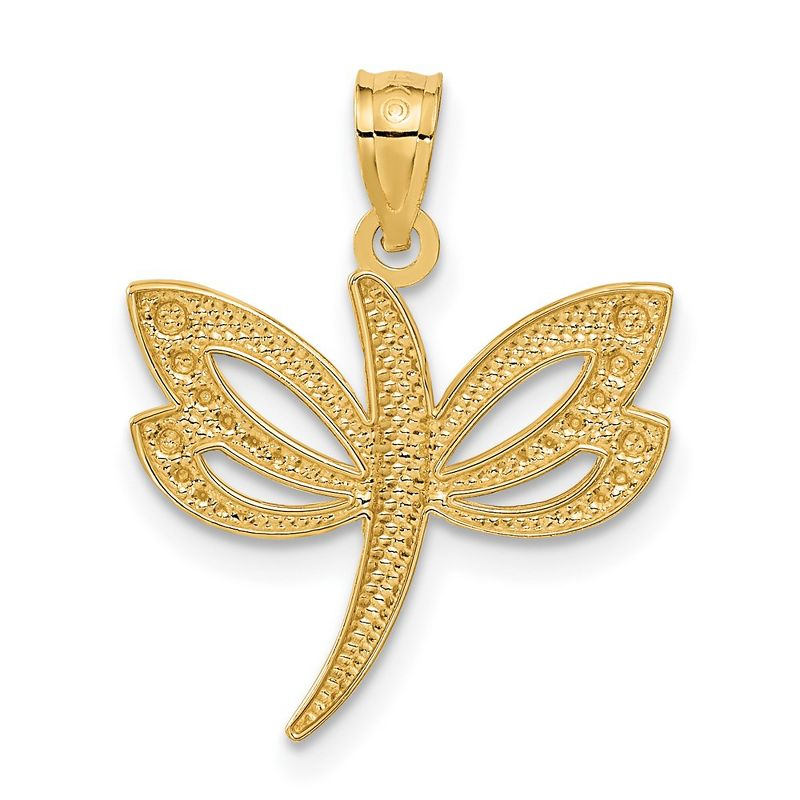 Black Bow Jewelry 14k Yellow Gold and White Rhodium Two Tone Dragonfly Pendant, 18mm