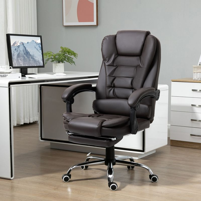 HOMCOM High-Back Executive Office Chair with Footrest, PU Leather Computer Chair with Reclining Function and Armrest, Ergonomic Office Chair, Coffee