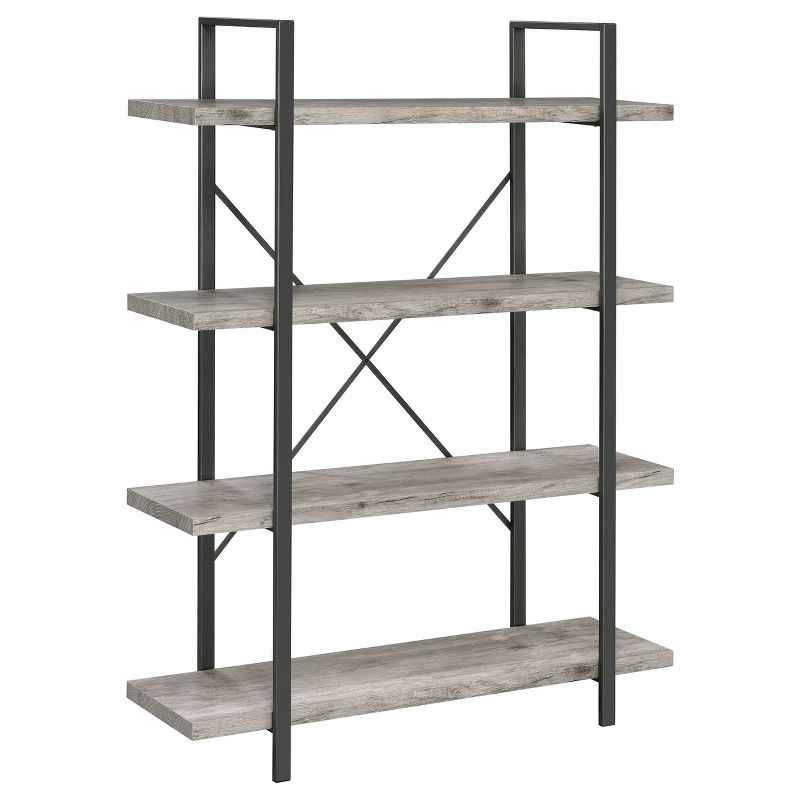 55" Cole 4 Shelf Bookcase with Frame Gray Driftwood/Gunmetal - Coaster