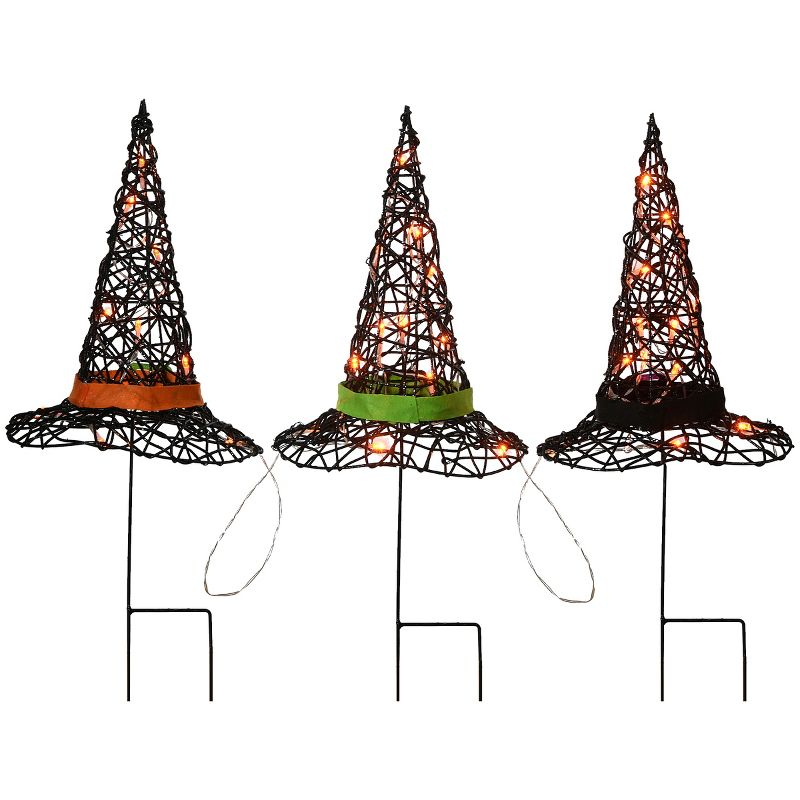 23" Prelit Black Witch’s Hat Garden Stakes - National Tree Company