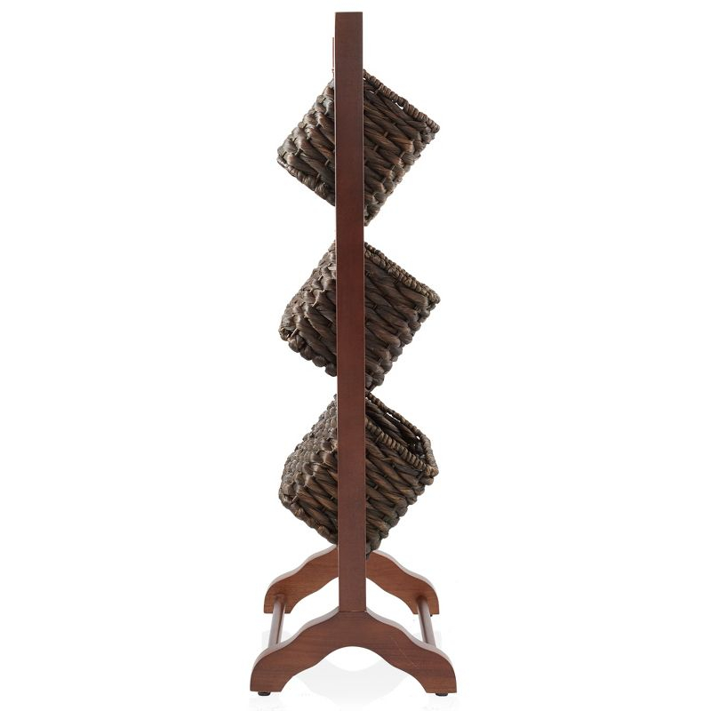 Casafield 3-Tier Floor Stand with Hanging Storage Baskets, Walnut/Espresso - Wood Tower Rack for Bathroom, Kitchen, Laundry, Living Room