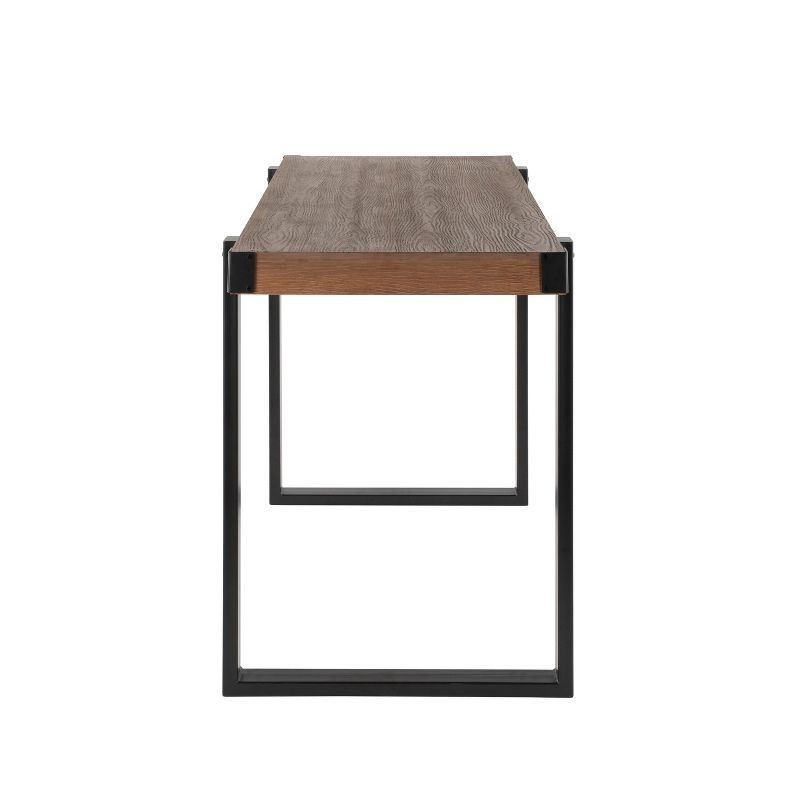 Rustic Natural Brown Bamboo Counter Table with Black Steel Legs
