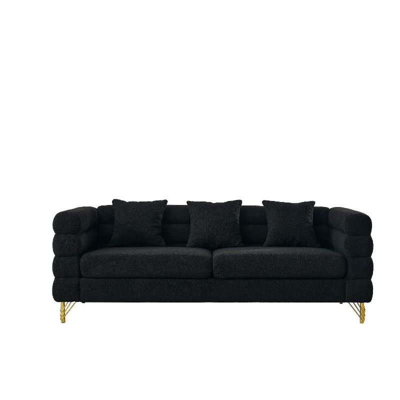 81'' Modular Oversized 3 Seater Velvet Sofa, Deep Seating with 3 Pillows for Living Room, Bedroom, Black - Maison Boucle