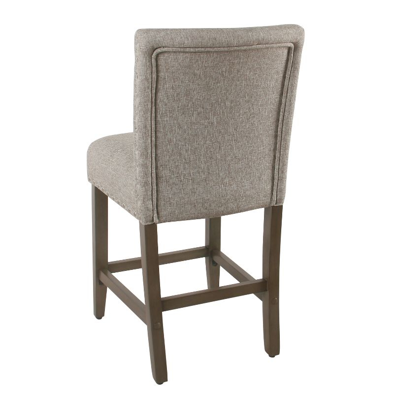 24" Upholstered Counter Height Barstool with Nailheads Sterling Gray - HomePop: Padded Back, Wood Legs