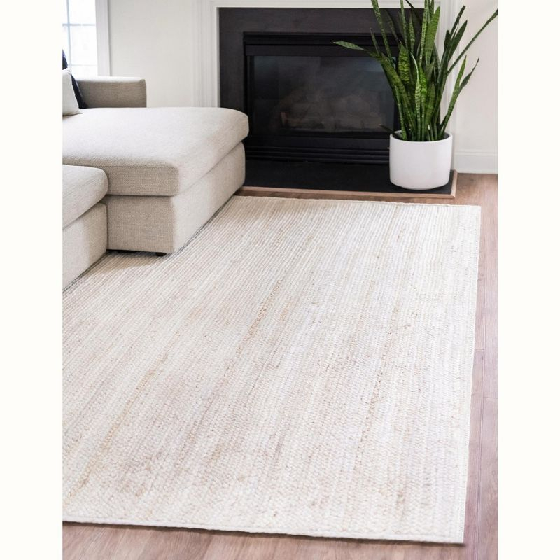 Unique Loom 2'x3' Braided Jute Dhaka White Indoor Area Rug