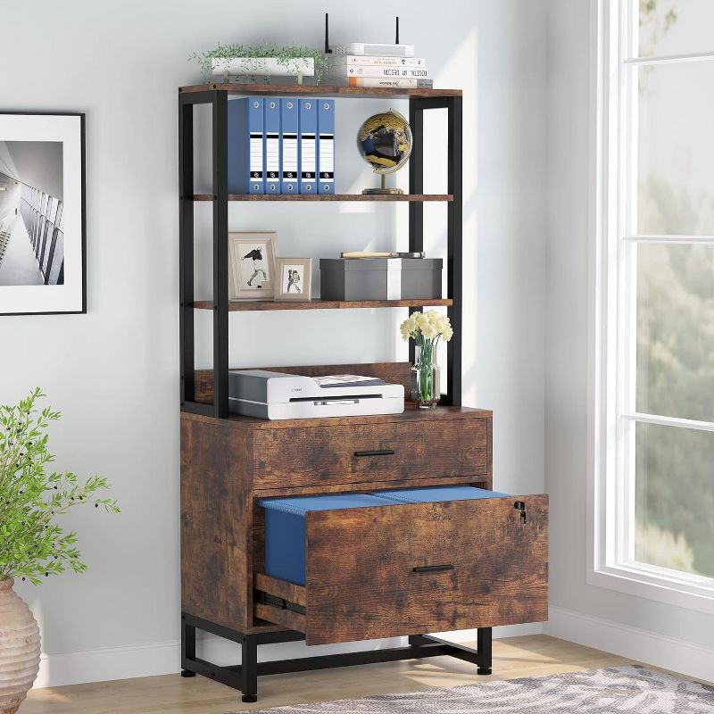 Tribesigns 2 Drawers Vertical File Cabinet, Filing Cabinet Printer Stand with Open Storage Shelves, Dark Brown