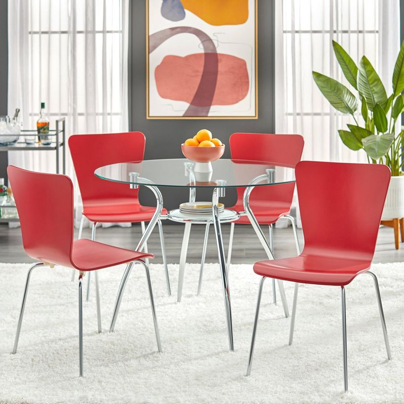 Set of 2 Pisa Modern Bentwood Dining Chairs Red - Buylateral: Chrome Legs, Stackable, 200 lbs Capacity