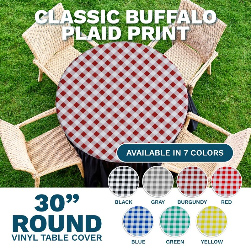 Round Tablecloth -Fitted with Elastic, Vinyl with Flannel Back, 30” Round Green Checked Design,- By Sorfey