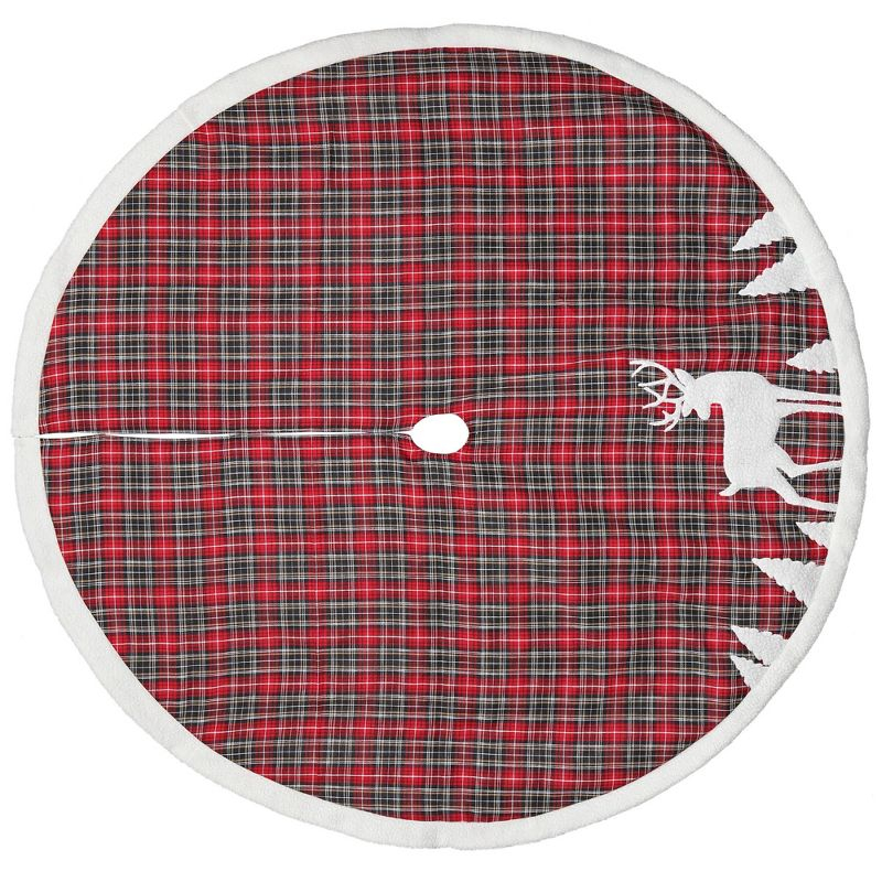 Northlight 48" Red and Black Plaid Reindeer Christmas Tree Skirt