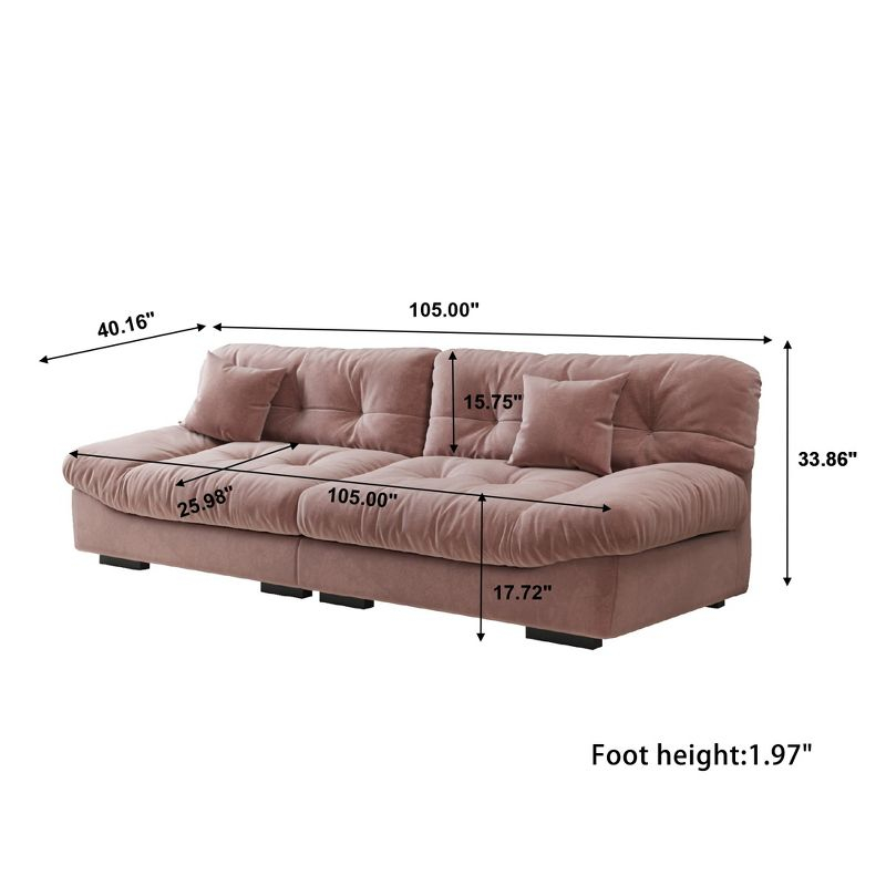 Cloud Modular Sectional Sofa,105inch Scrub Velvet Sofa Couch for Living Room,Curved Couch,Modern LoveSofa with 2 Pillows 3 Seater for Apartment-Pink