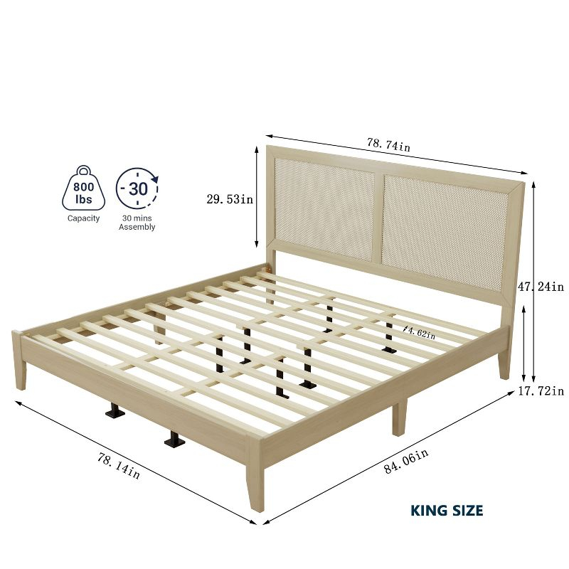 Christopher Knight Home Eudoca Rubber Wood Platform Bed with Rattan Woven Headboard, Natural, King