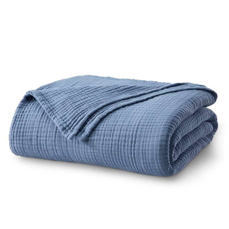 Market & Place 100% Cotton Muslin Bed Blanket King Blue