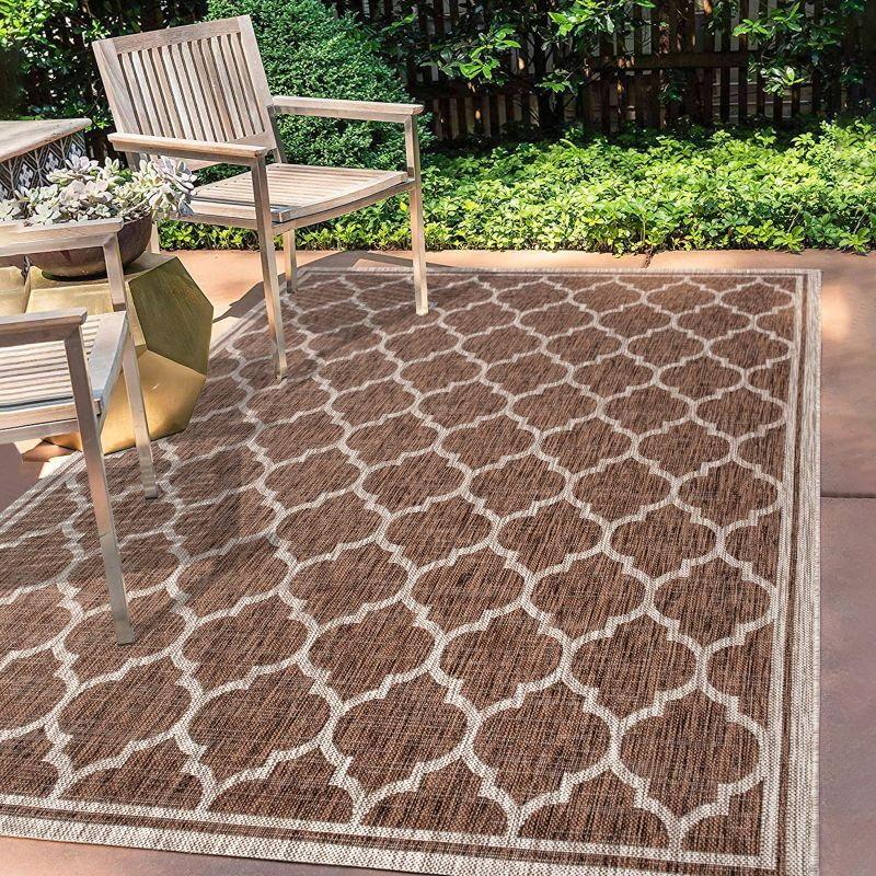 9' X 12' Trebol Moroccan Trellis Textured Weave Indoor/Outdoor Area Rug, Espresso/Taupe - JONATHAN Y