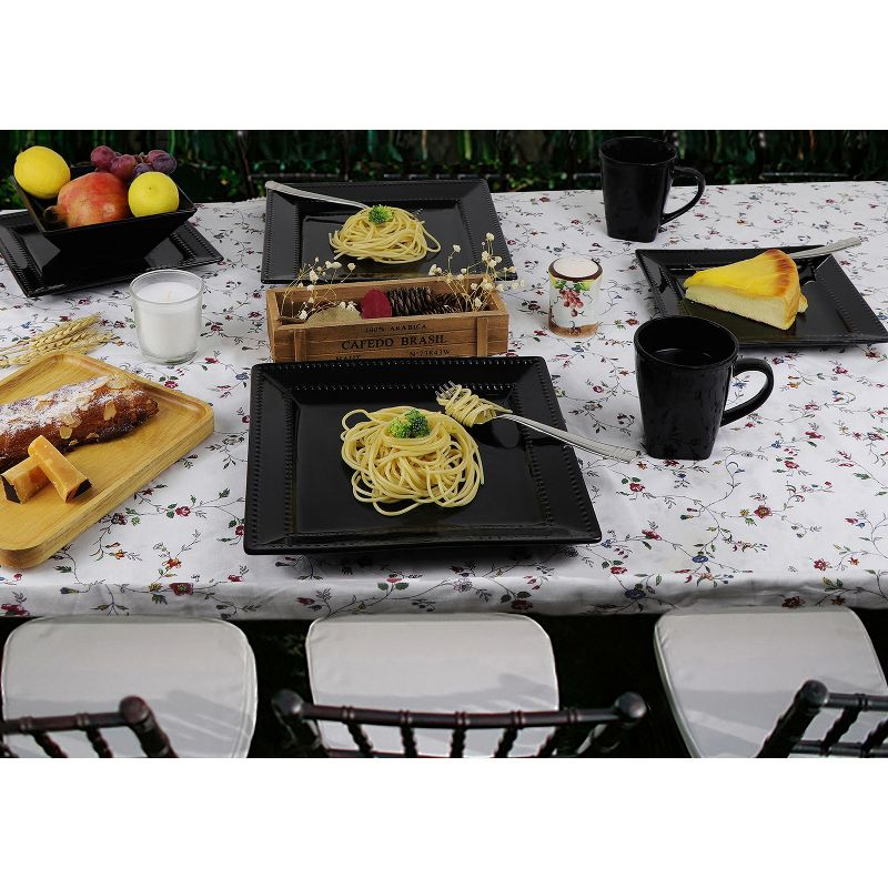Lorren Home Trends 16 Piece Square Beaded Stoneware Dinnerware set, service for 4, Black