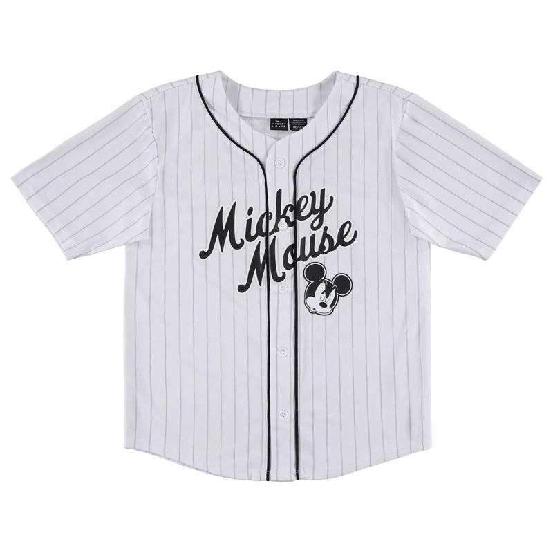 Boys Mickey Mouse Baseball Jersey - Boys Classic Mickey Mouse Mesh Button Down Baseball Jersey - Disney Mickey Mouse Fashion Shirt (White, Medium)