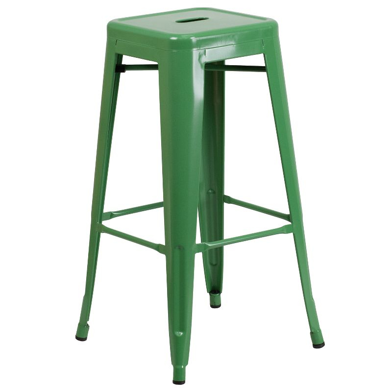 Flash Furniture Commercial Grade 30" High Backless Green Metal Indoor-Outdoor Barstool with Square Seat