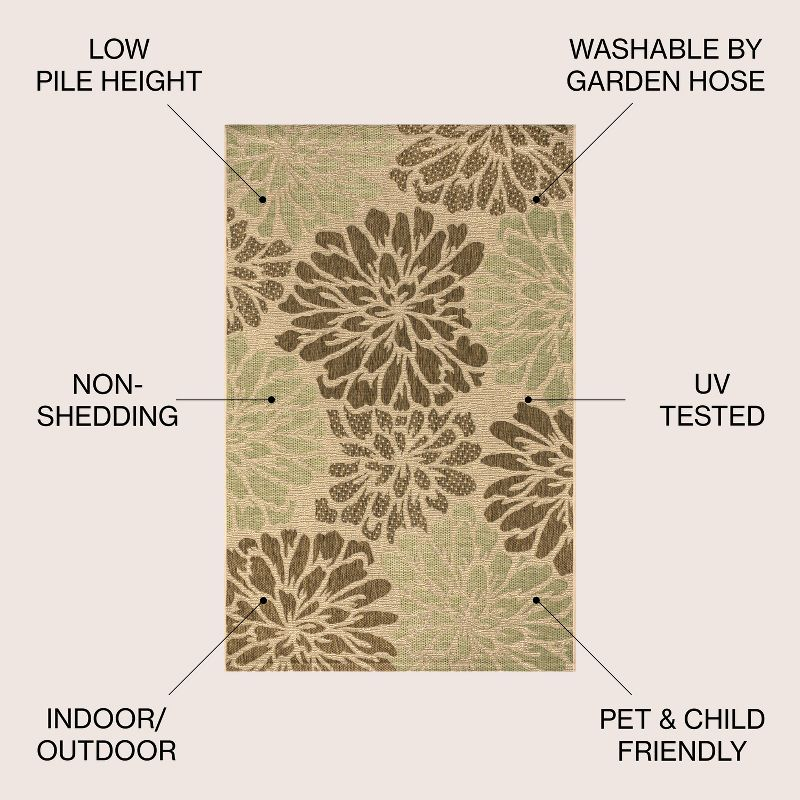 3'x5' Zinnia Modern Floral Textured Weave Indoor/Outdoor Area Rug, Sage/Brown - JONATHAN Y