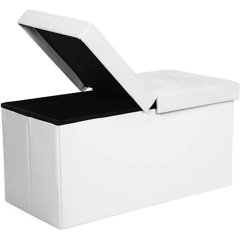 SONGMICS 30 Inches Folding Storage Ottoman Bench with Flipping Lid White