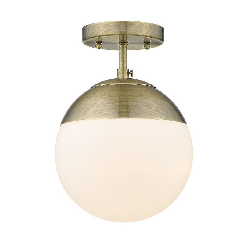 Golden Lighting Dixon 1-Light Semi-flush in Aged Brass with Opal Glass