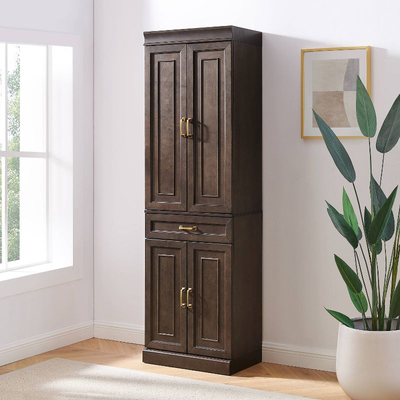 Crosley 78" Stanton Kitchen Storage Pantry Cabinet Coffee: Modular Design, 5 Adjustable Shelves, Wood Veneer