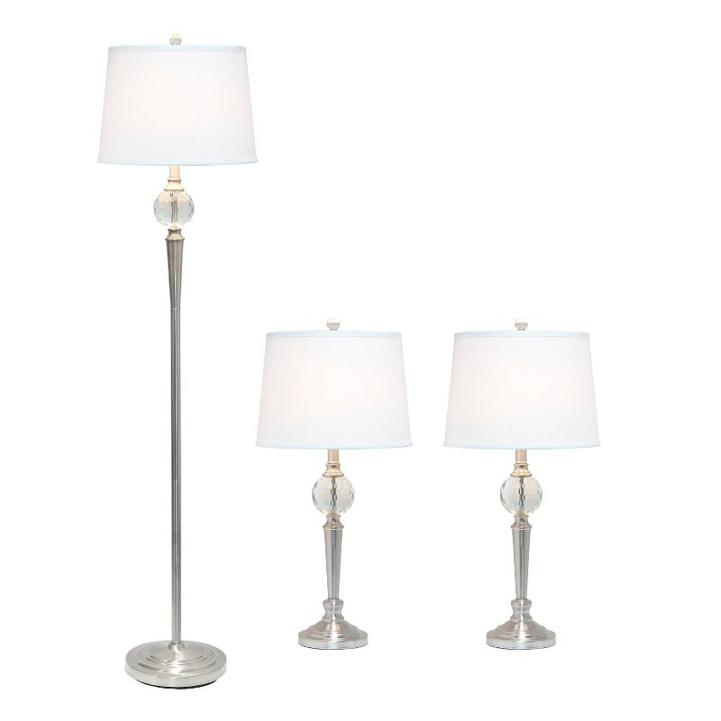 Lalia Home Crystal Drop Table and Floor Lamp Set Metallic Silver : Metallic Silver, Brushed Nickel Base ,Modern Lighting