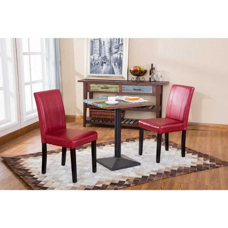 Roundhill Urban Style Solid Wood Faux Leather Parsons Chair, Red, Set of 2