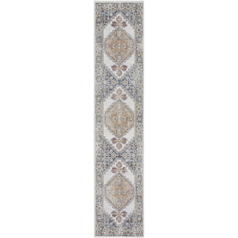 Nourison Astra Machine Washable Vintage Persian Indoor Bathroom, Kitchen Runner Rug Grey/Gold 2'2" x 12'