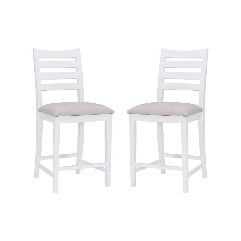 Set of 2 Flynn Ladder Back Counter Height Barstools Upholstered White - Linon: No Assembly, Solid Beechwood