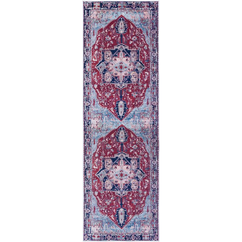 Tucson TSN108 Power Loomed Machine Washable Runner Rug - Red/Navy - 2'6"x16' - Safavieh.