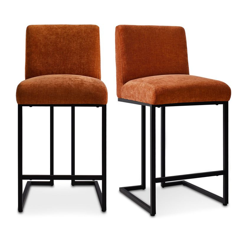 Set of 2 Upholstered Counter Height Bar Stools, 25" Armless Fabric Seat with Black Metal Sled Legs for Kitchen Island & Home Bar-Maison Boucle