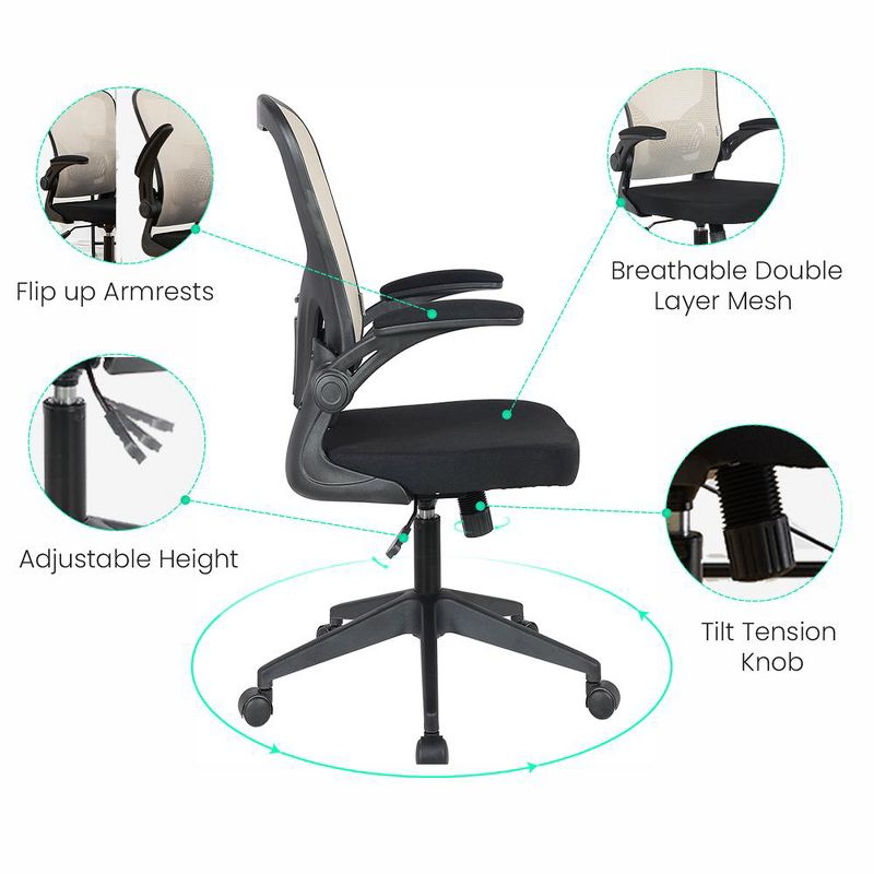 LeisureMod Newton Single Ergonomic Mesh Lumbar Support Adjustable Height Swivel Office Chair