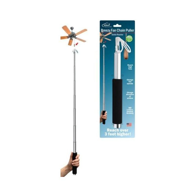 Jokari 3 Foot Telescoping Rod with Grabber to Easily Reach High Ceiling Fan Chains and Change Airflow Direction Effortlessly. No Ladder Needed.
