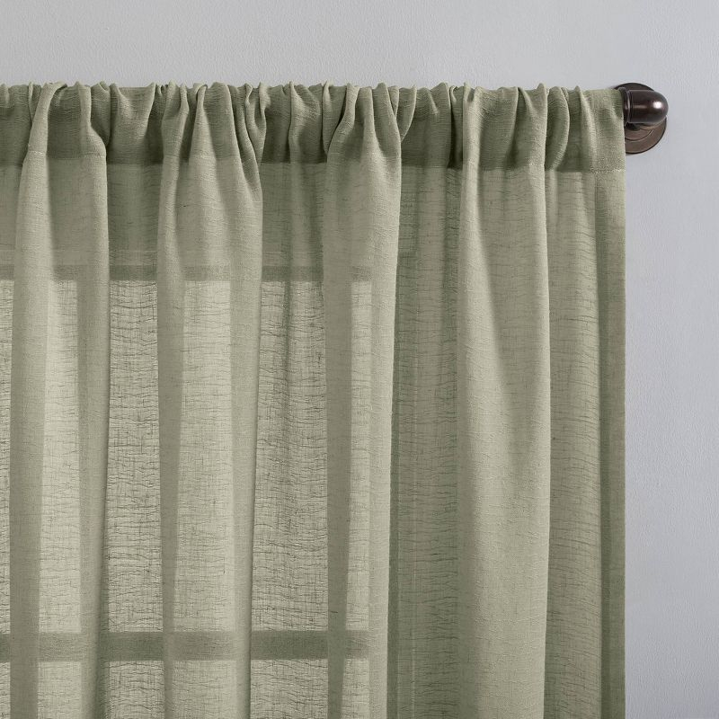 63"x52" Crushed Texture Anti-Dust Sheer Curtain Panel Celadon Green - Clean Window: Modern Linen Rod Pocket