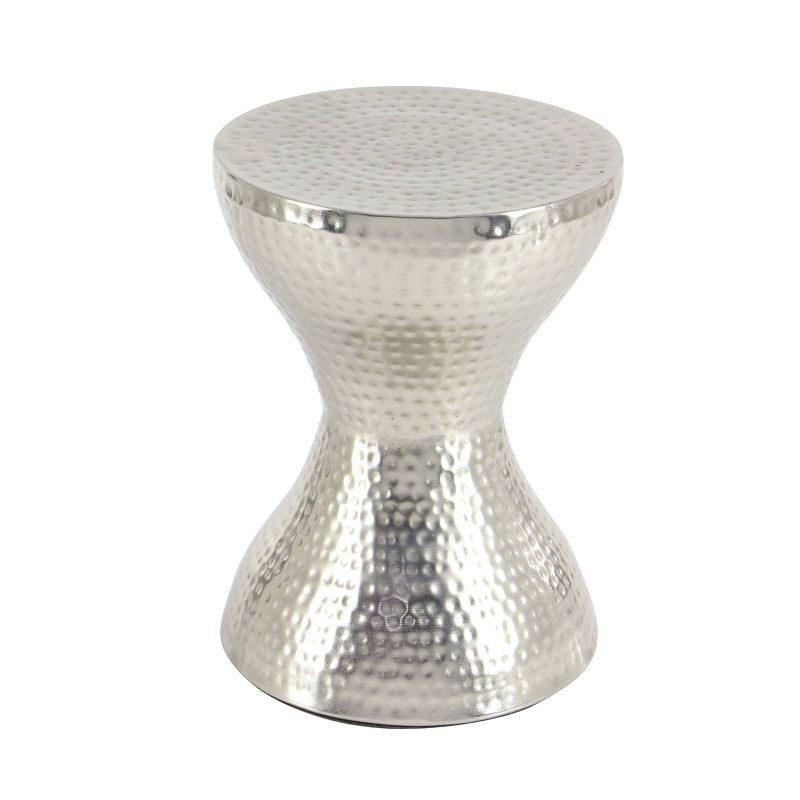 Modern Hourglass Hammered Metal Accent Table Silver - Olivia & May: Industrial Style, Iron Frame, No Assembly Required