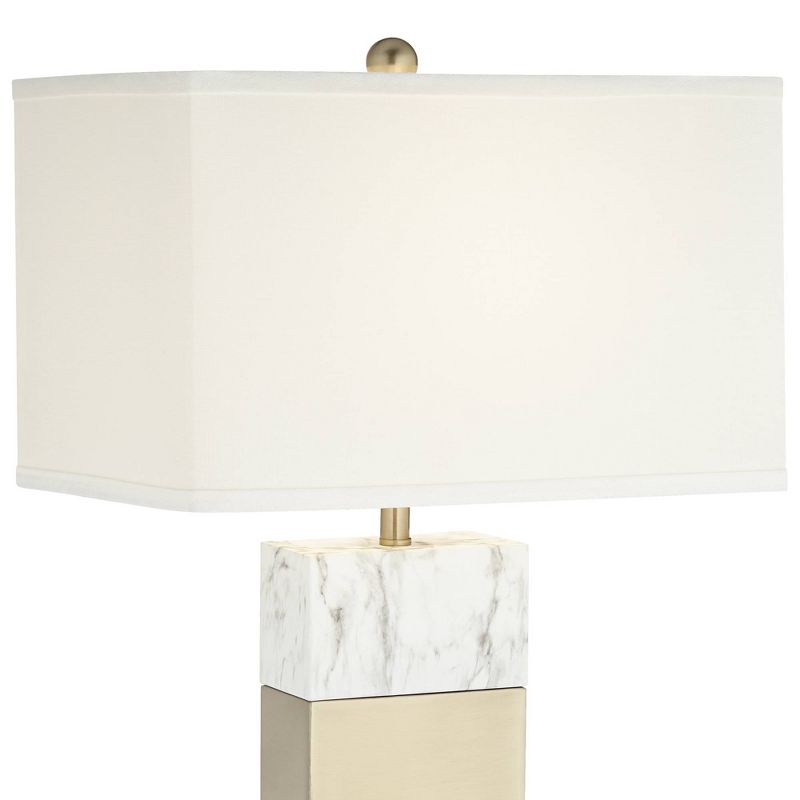 360 Lighting 30" Tall Large Rectangular Modern End Table Lamp Gold Two-Tone Faux Marble Finish Single White Shade Living Room Bedroom Bedside House