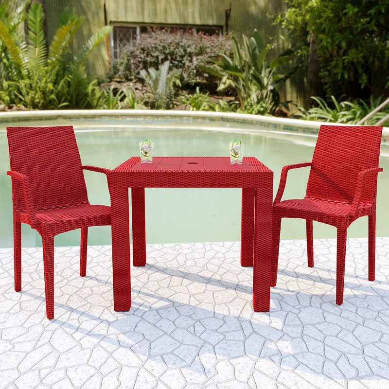 LeisureMod Mace Modern Dining Arm Chair for Indoor and Outdoor Home, Set of 2 in Red