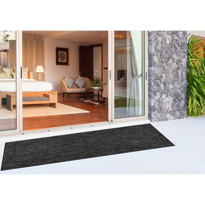 Liora Manne Carmel Texture Stripe Indoor/Outdoor Rug Black 1'11" x 4'11"