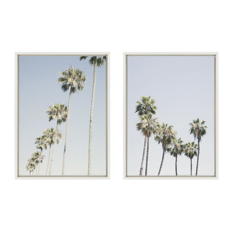 Kate and Laurel Sylvie Palm tree Row and LA Summer Framed Canvas by Caroline Mint, 2 Piece 18x24, White
