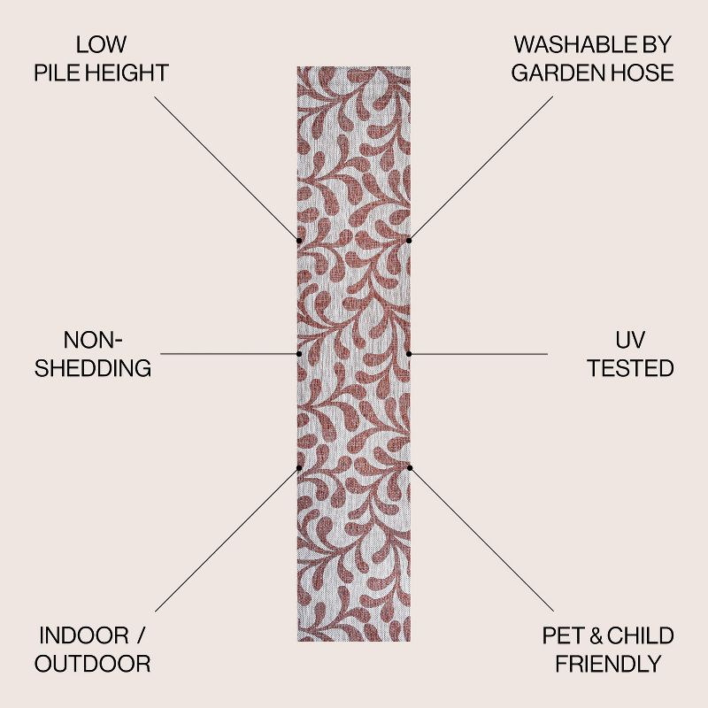 2'x8' Vine All Over Indoor/Outdoor Runner Rug, Red/Beige - JONATHAN Y