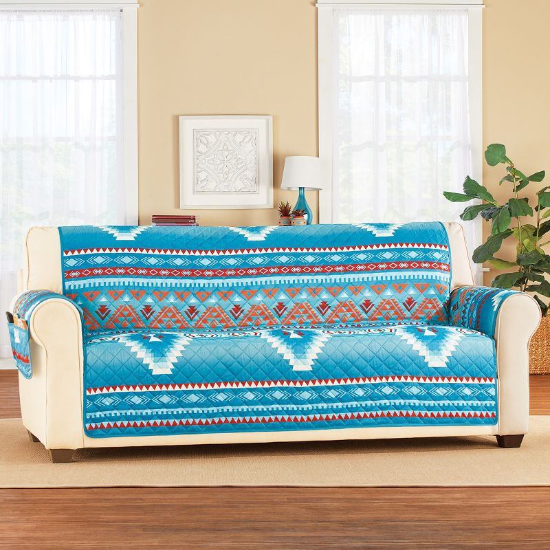 Collections Etc Quilted Turquoise Southwest Aztec Furniture Cover Sofa