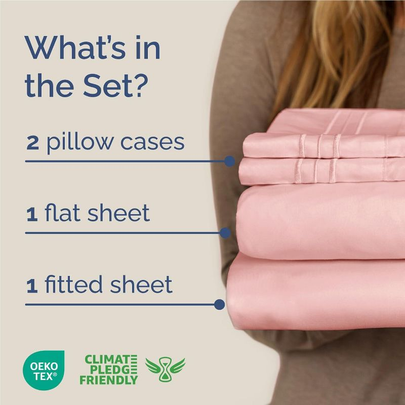 CGK Linens Luxury Soft 4 Piece Solid Bed Sheet Set - Deep Pocket Fits 8"-16" Mattresses in Baby Pink, Size Full