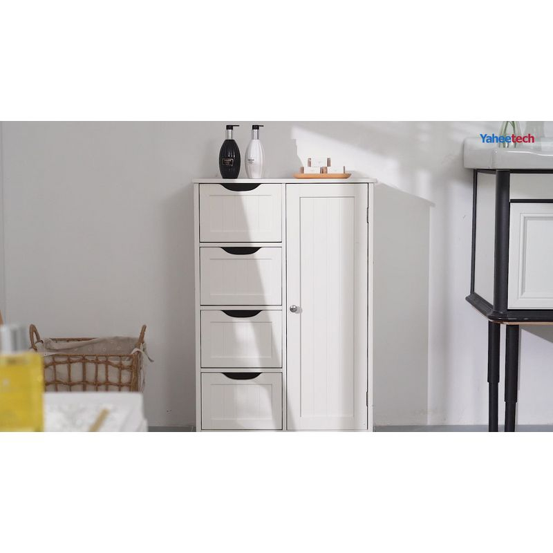 Yaheetech Wooden Bathroom Floor Cabinet with 4 Drawers Gray