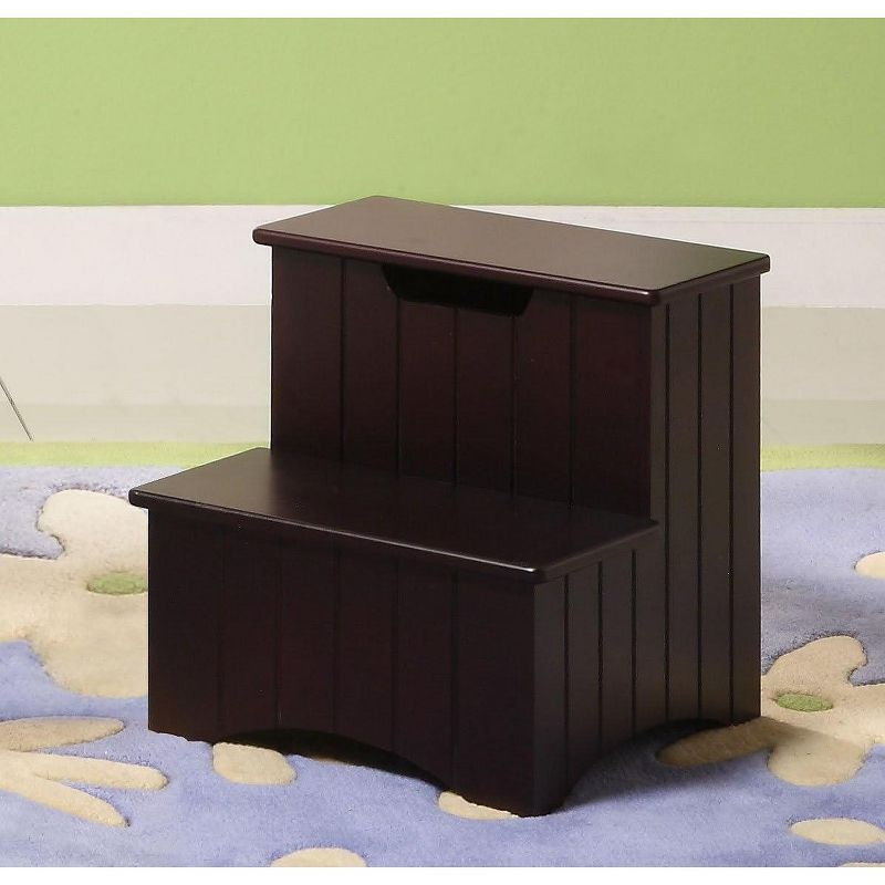 Kings Brand Dark Cherry Finish Wood Bedroom Step Stool With Storage