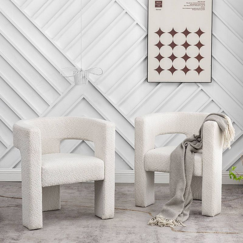 Kinwell Set of 2 28" Wide Boucle Upholstered Square Armchair Cream: Polyester Fill, Wood Frame, No Assembly Required
